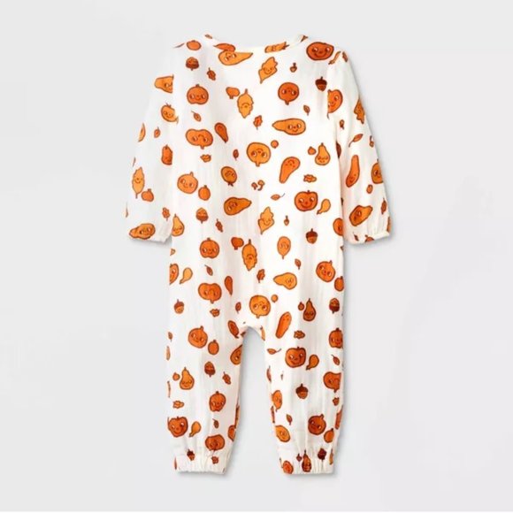 Baby Girls Cat & Jack Gauzy Fall Leaves Romper Size NB 0/3 3/6 6/9  12 mo NWT - Picture 2 of 4